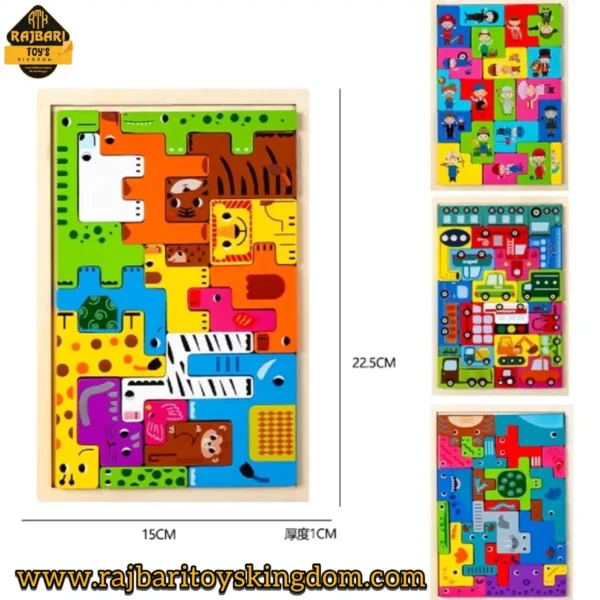 Wooden Puzzle Kids Toy Wood Jigsaw Puzzles Cartoon Vehicle Baby Learning Educational - Image 2