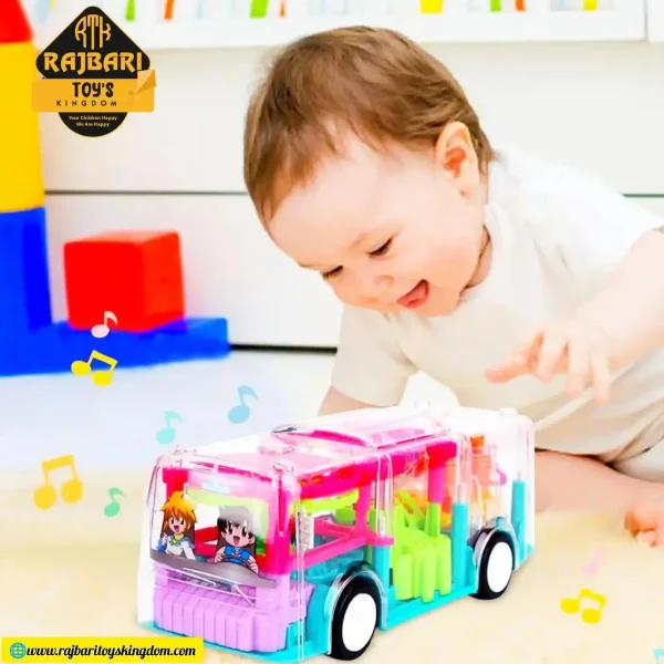 Transparent 3D Flashing Led Light with Musical Concept Gear Bus For Kids