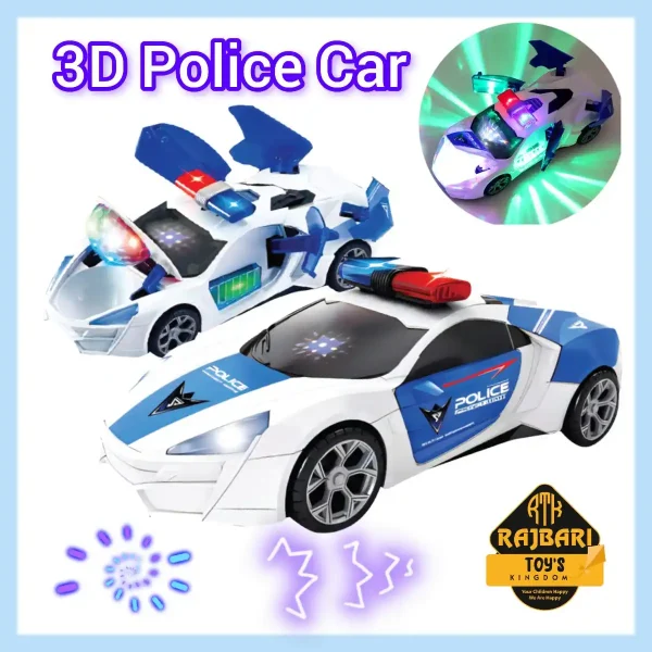 Battery System 3D Light, Music & 360 degrees Rotate Police Car Toy For Kids